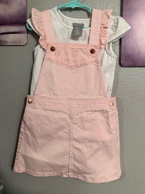 Tahari girls overall dress size 3 toddler t shirt cotton like new